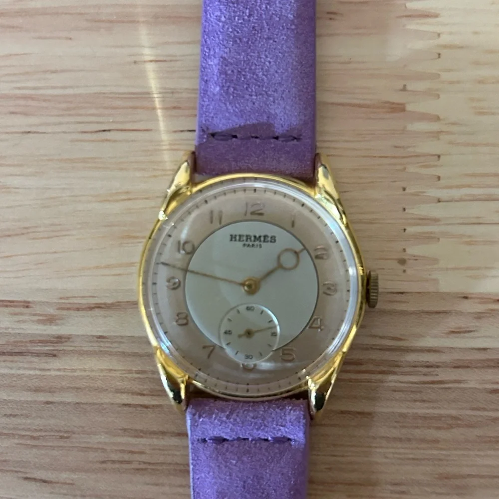 HERMES Paris “Moon Lugs” manual wind 33-34mm X 39mm, 17mm strap width.